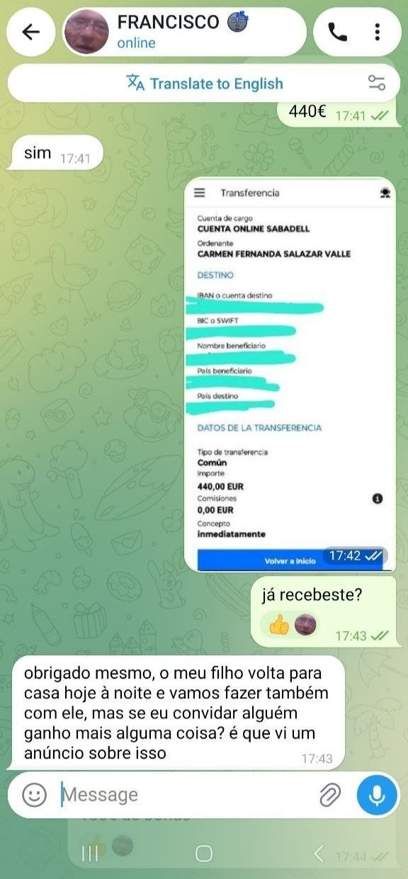 Captura de ecrã do pagamento