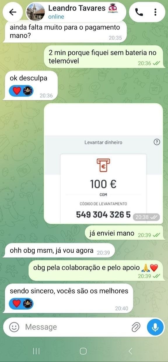 Captura de ecrã do pagamento