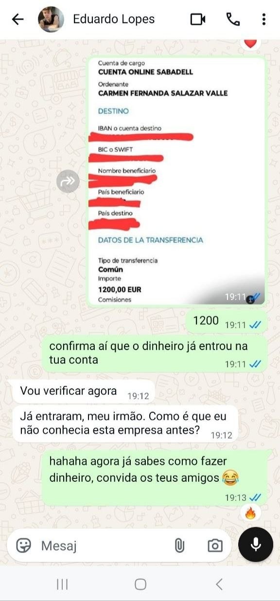 Captura de ecrã do pagamento