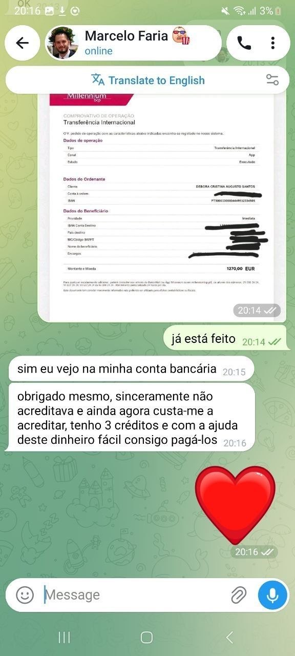 Captura de ecrã do pagamento