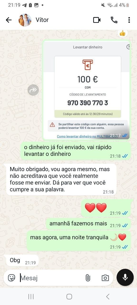 Captura de ecrã do pagamento