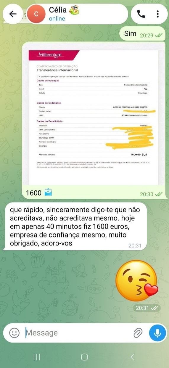 Captura de ecrã do pagamento