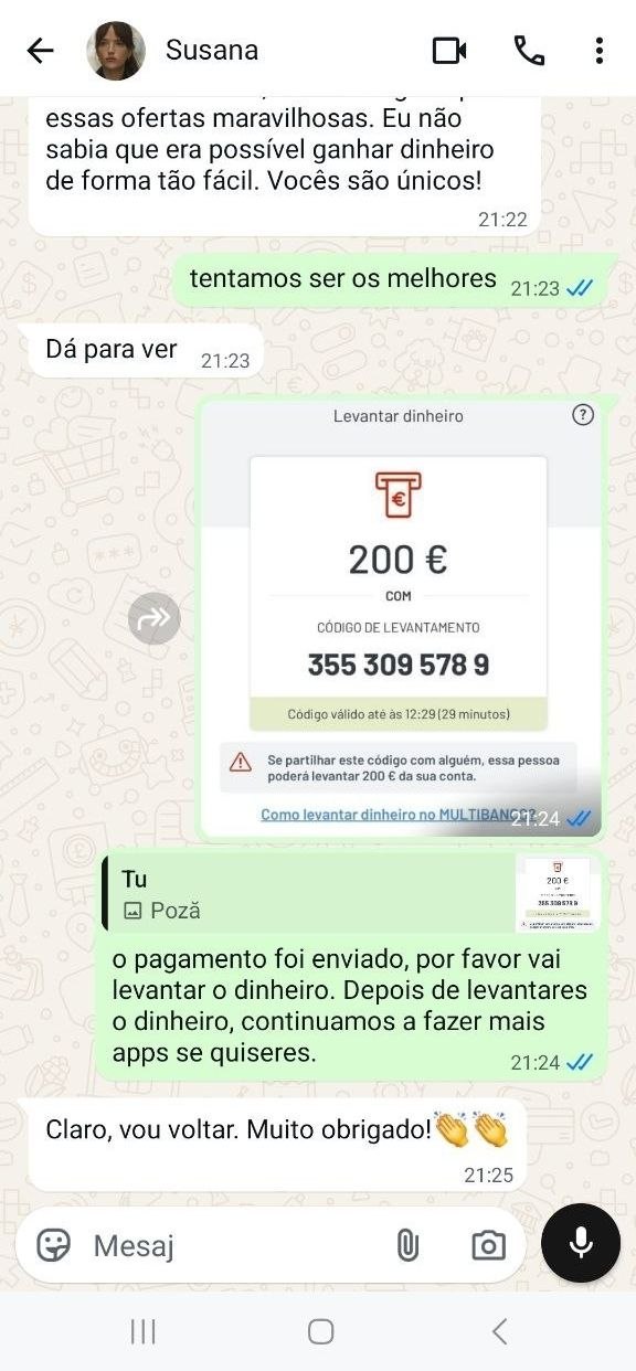 Captura de ecrã do pagamento