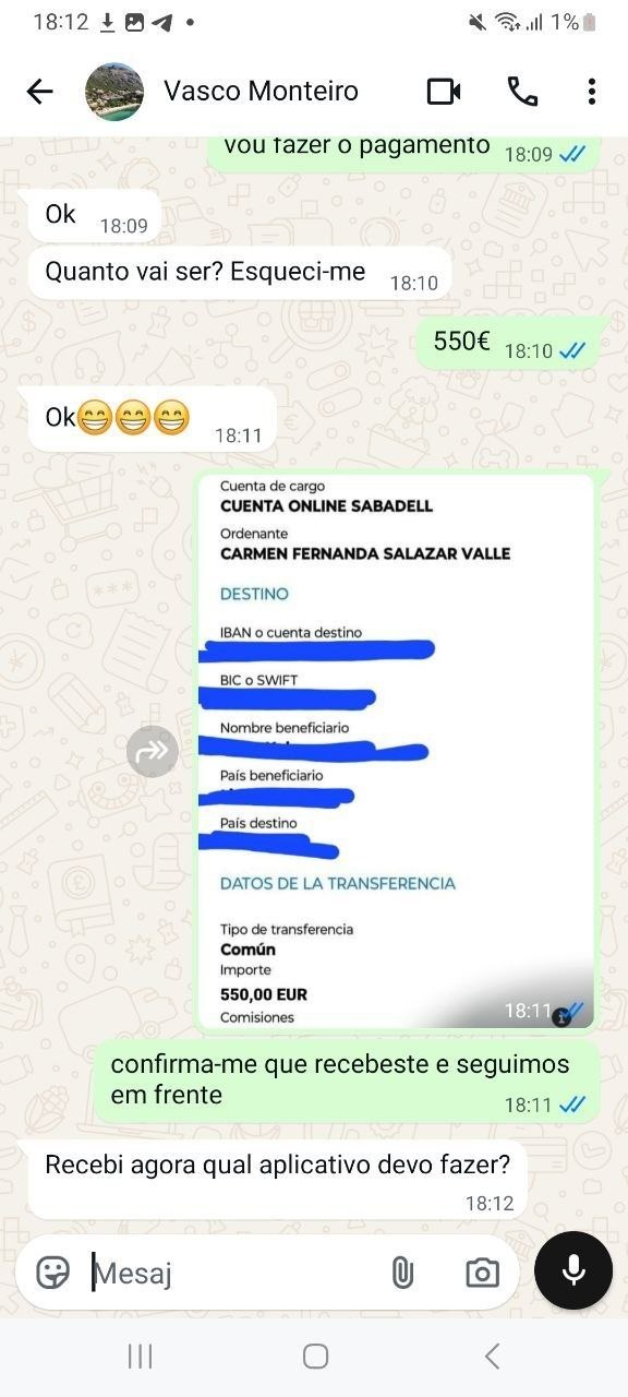 Captura de ecrã do pagamento